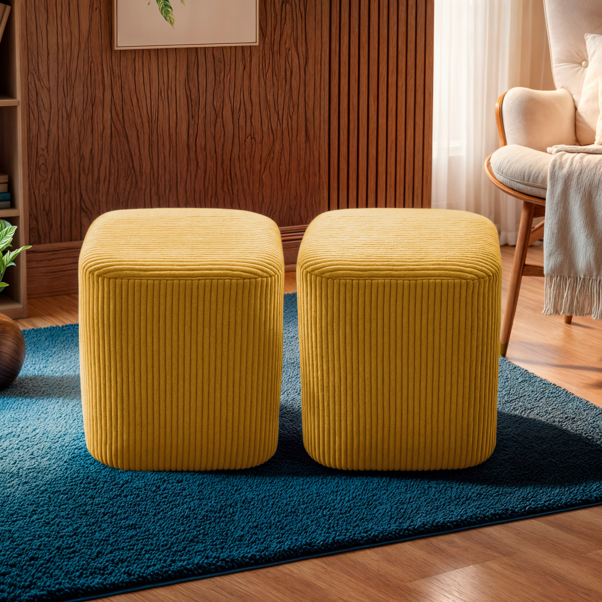 Set di 2 pouf in velluto (H38 cm) Shan Giallo senape