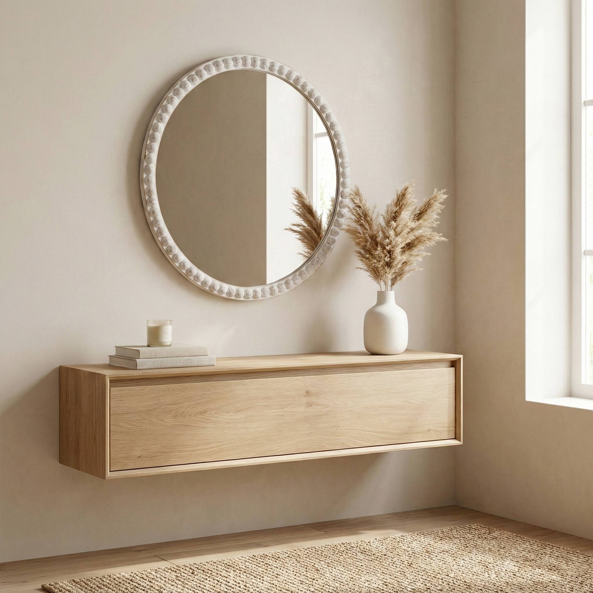 Specchio da parete rotondo con cornice in legno (81 cm) Galena Bianco