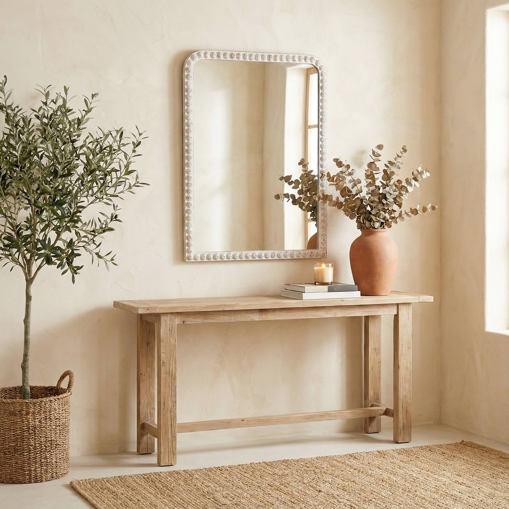 Specchio da parete con cornice in legno (91 cm) Silvedona Bianco