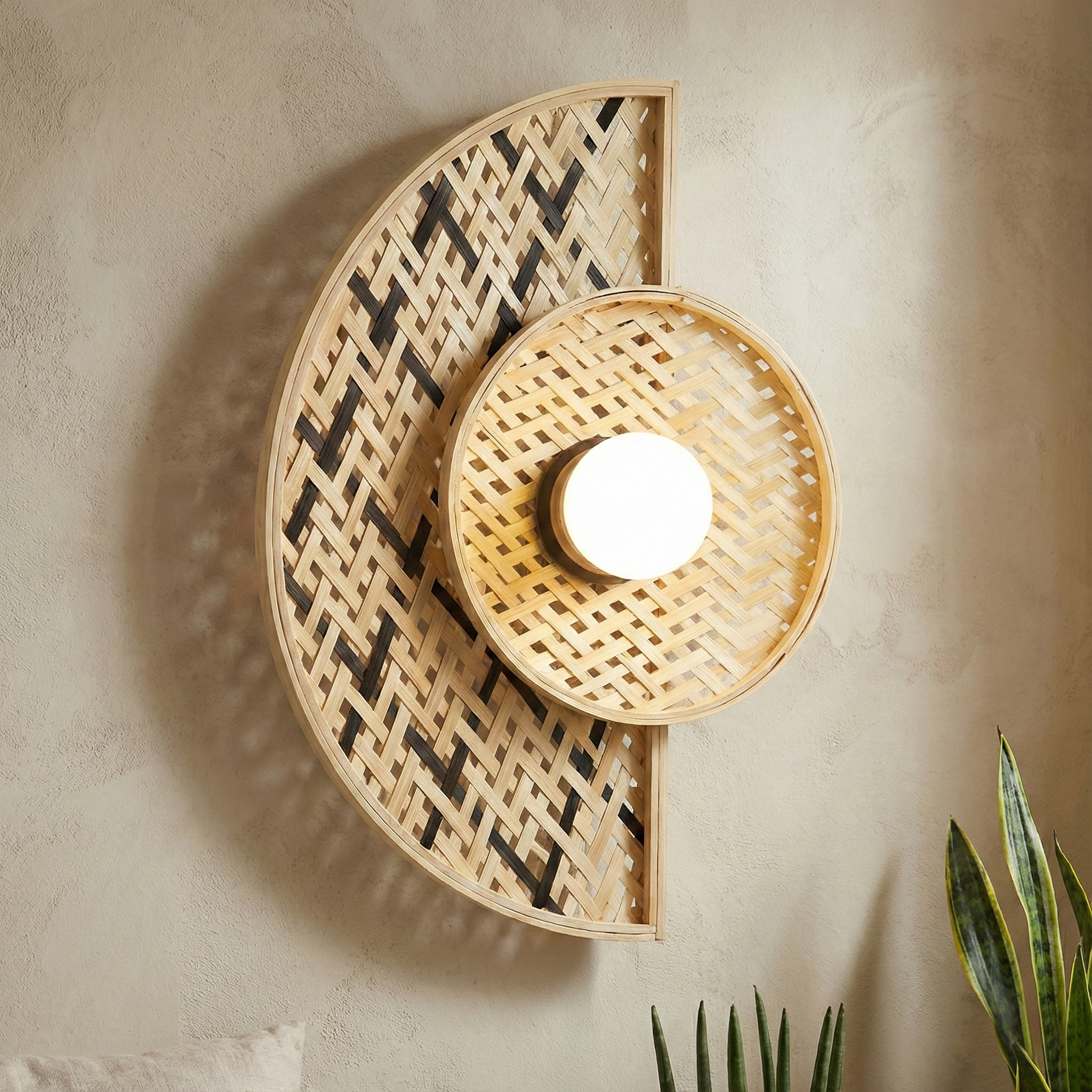 Lampada da parete in bambù (H50 cm) Ravina Nero e naturale