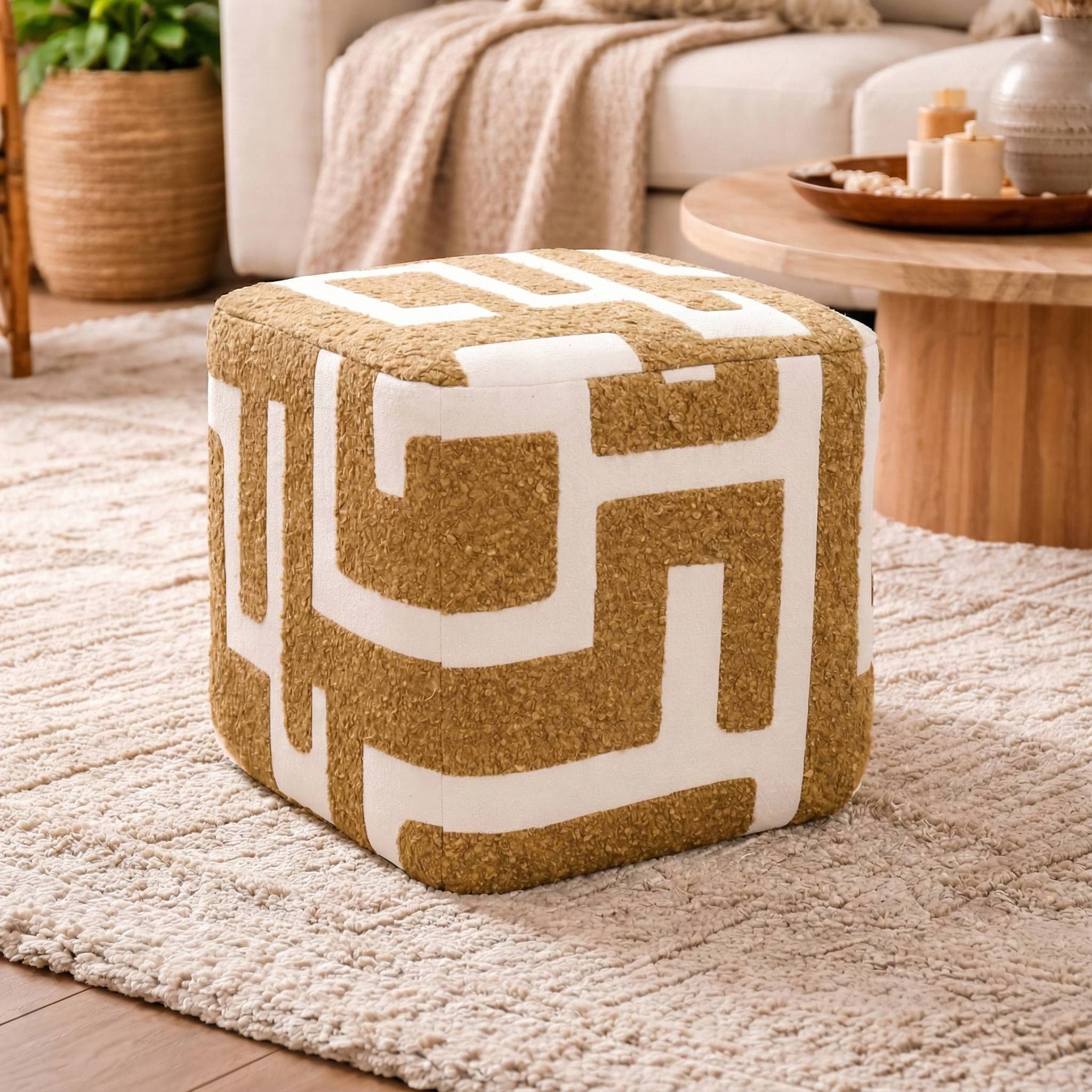 Pouf in Bouclé (H40 cm) Ravellino Giallo senape