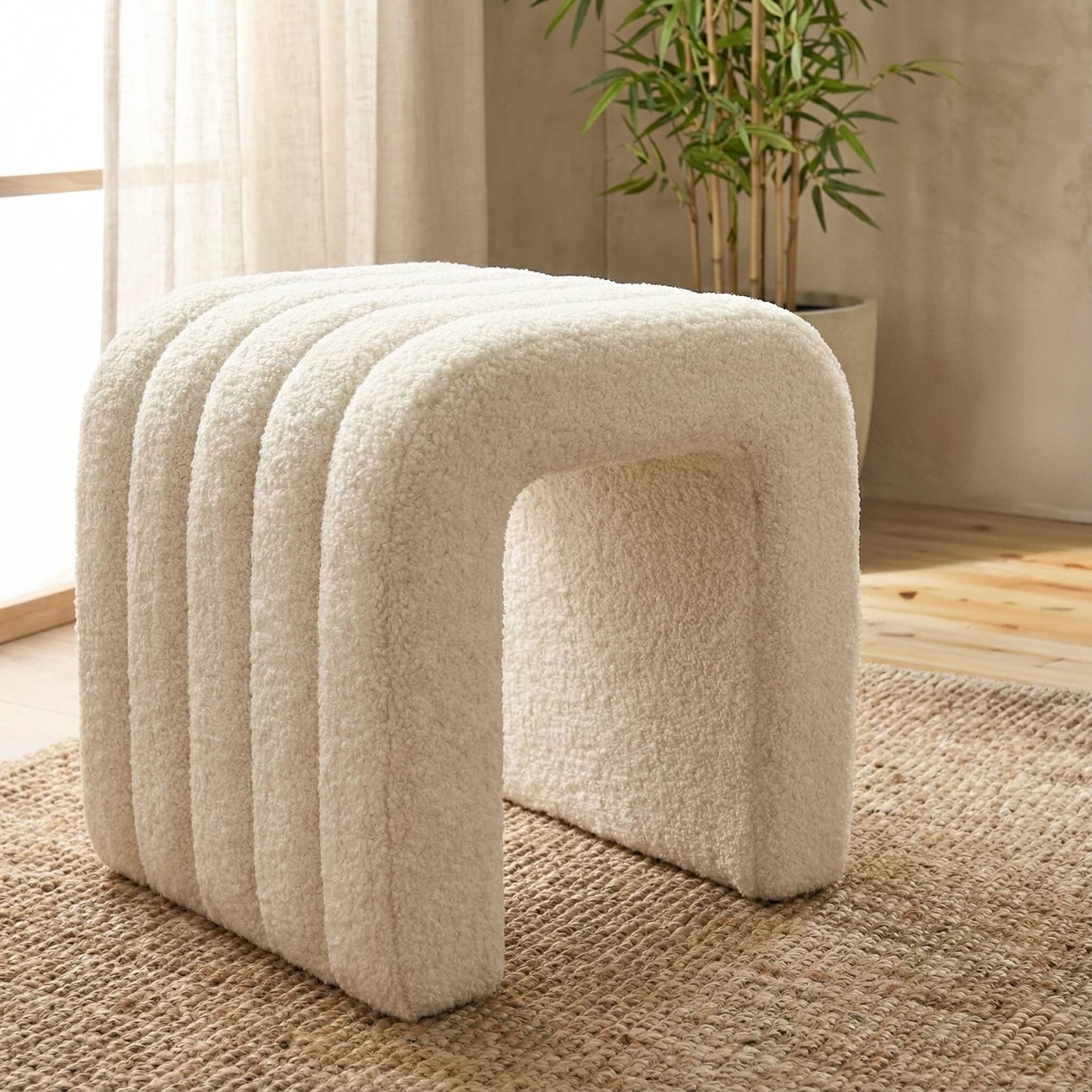 Pouf in bouclé (H45 cm) Voltra Beige