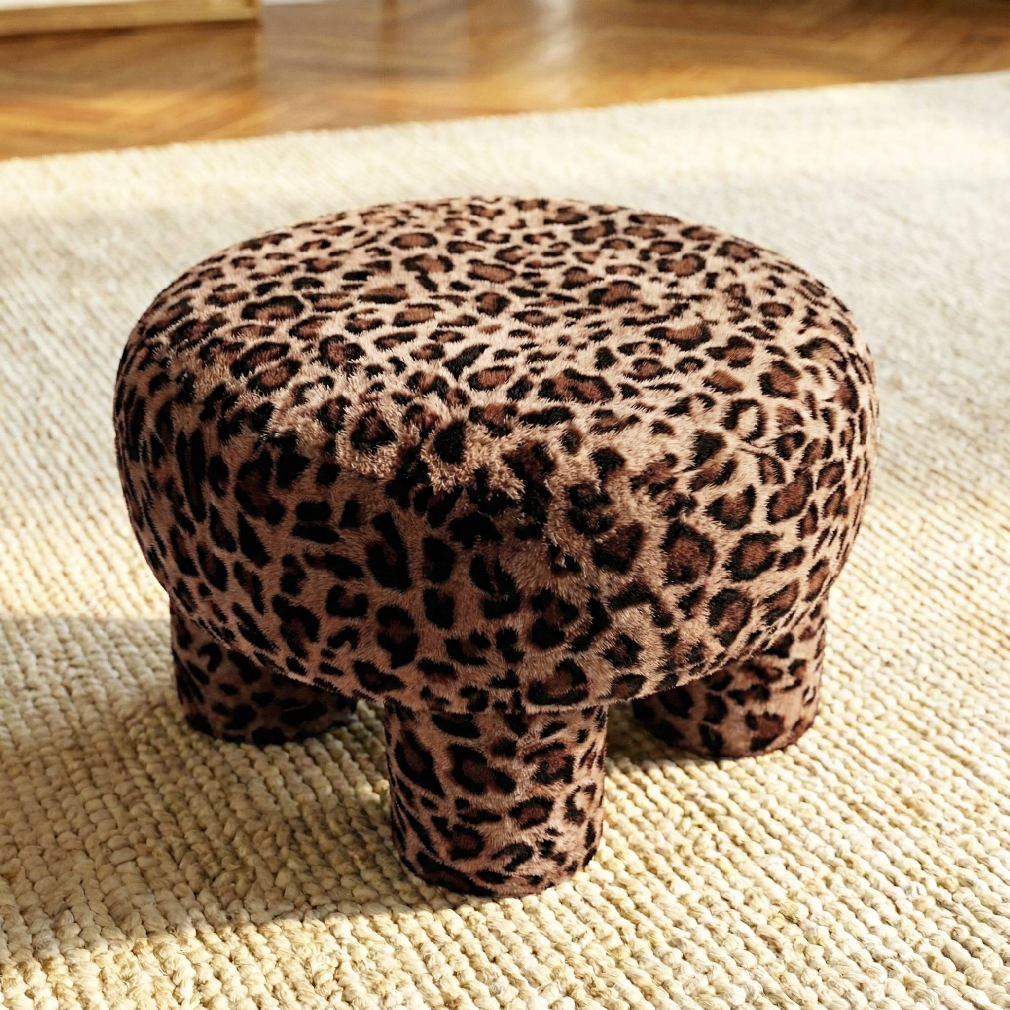 Pouf in ecopelliccia (H32 cm) Leopardo Marrone