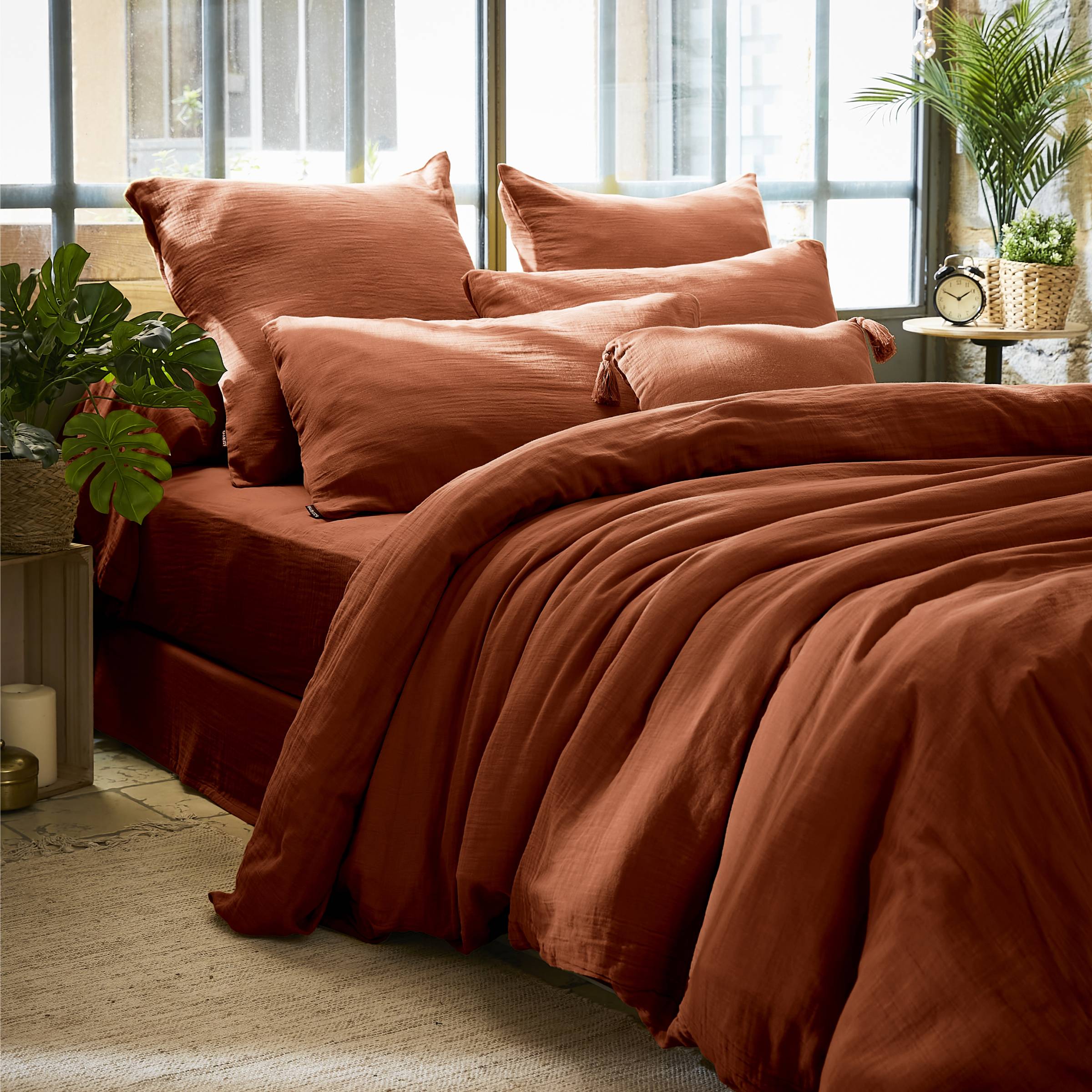 Copripiumino garza di cotone (240 cm) Gaïa Terracotta 1