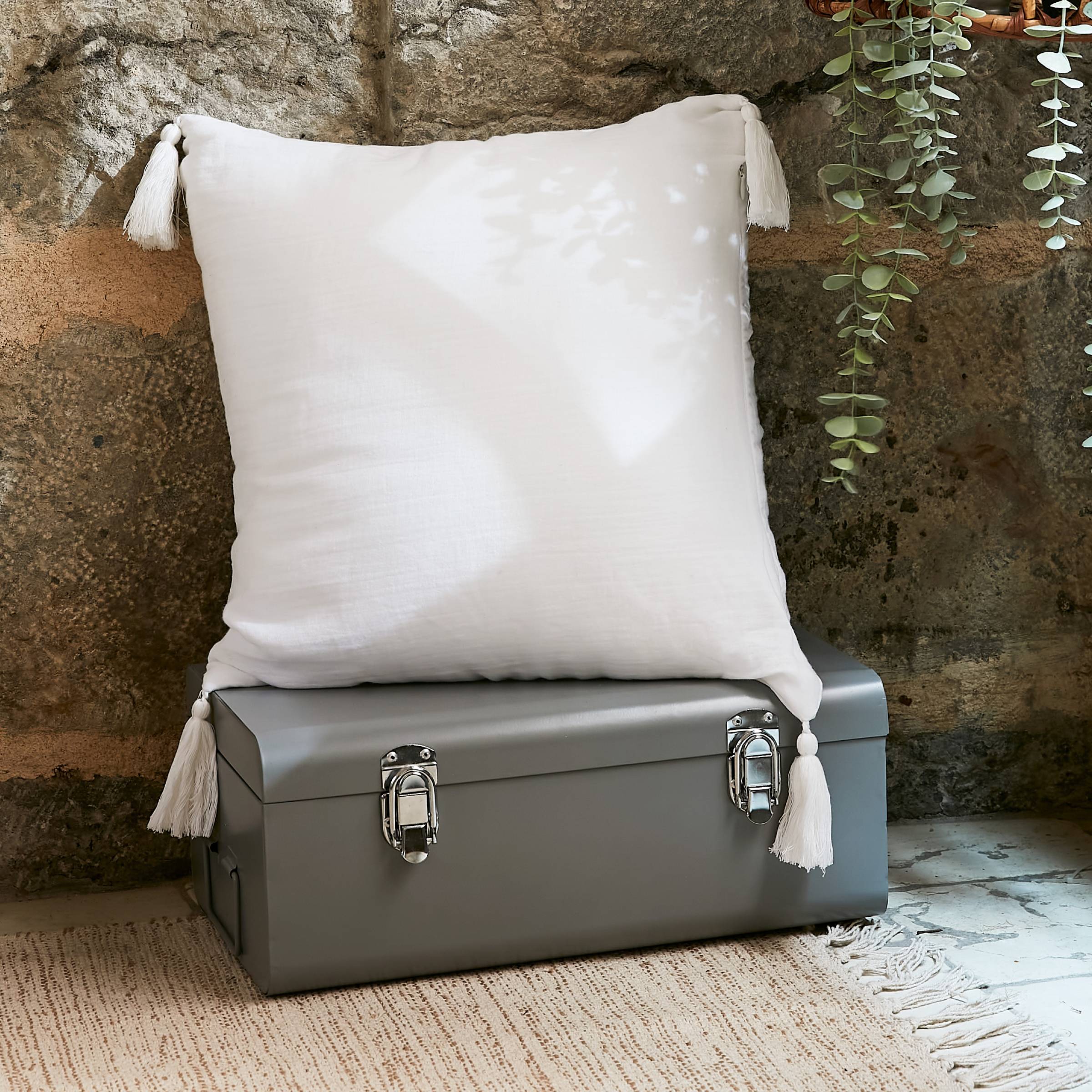 Cuscino quadrato garza di cotone (40 cm) Gaïa Bianco chantilly 1
