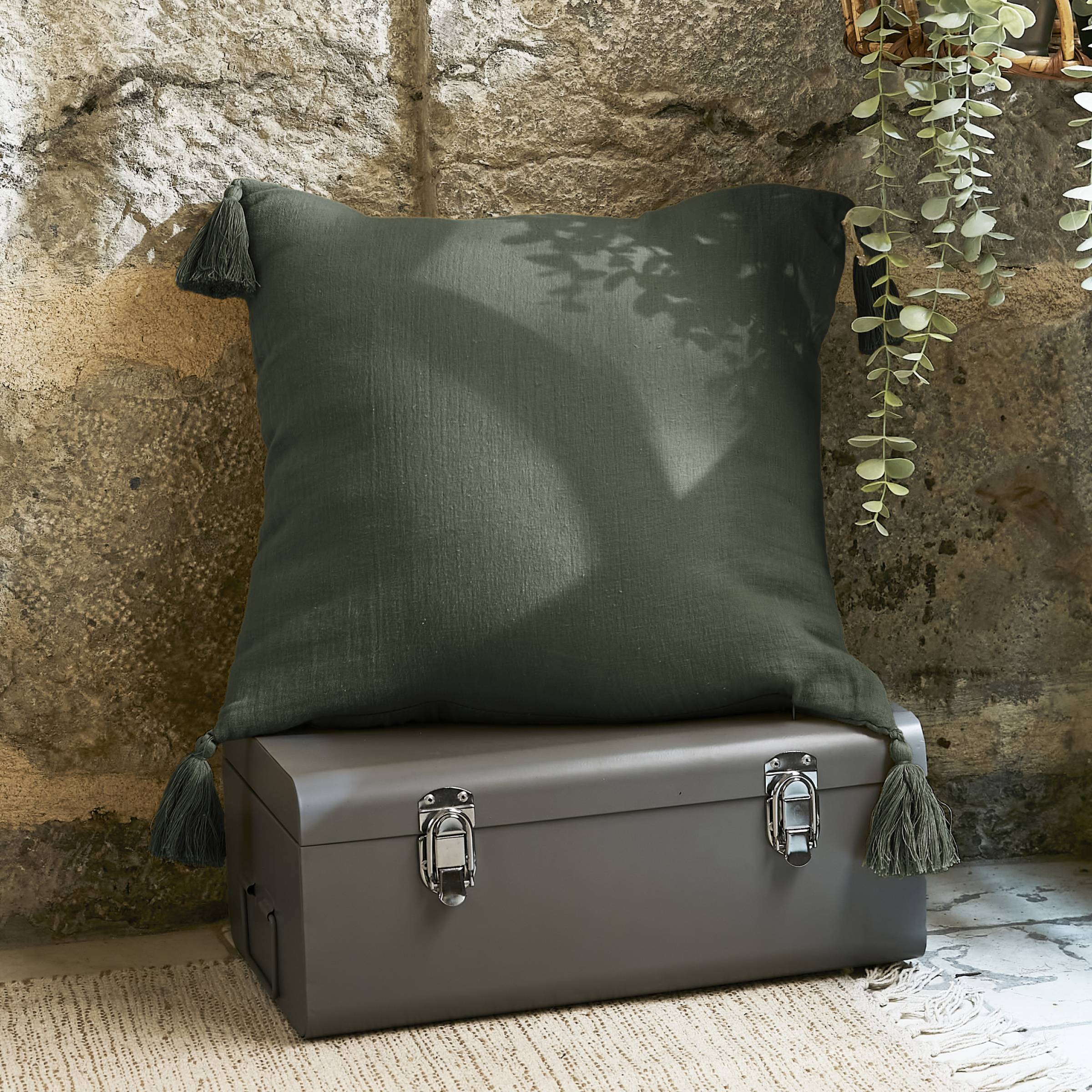 Cuscino quadrato garza di cotone (40 cm) Gaïa Verde rosmarino 1