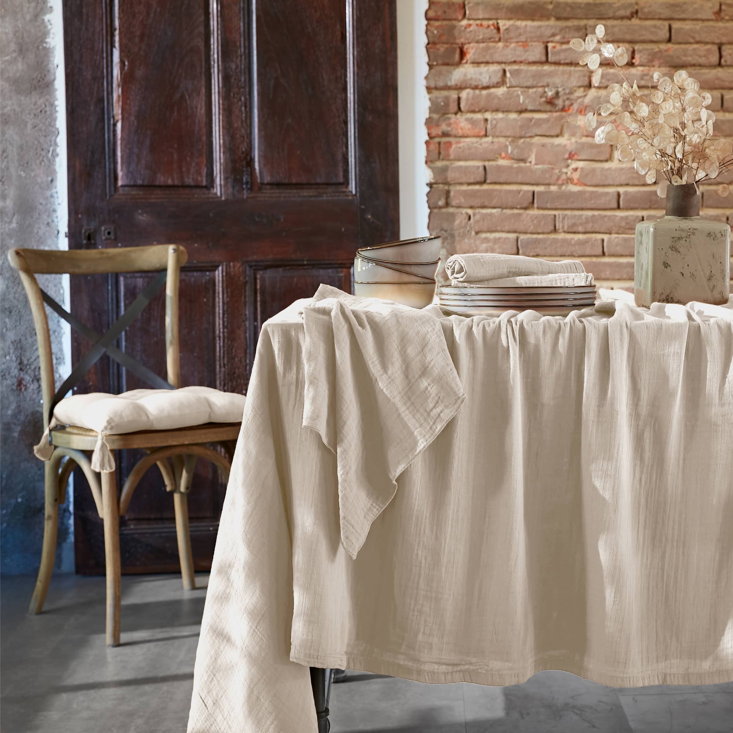 Tovaglia rettangolare garza di cotone (L350 cm) Gaïa Beige pampa 1