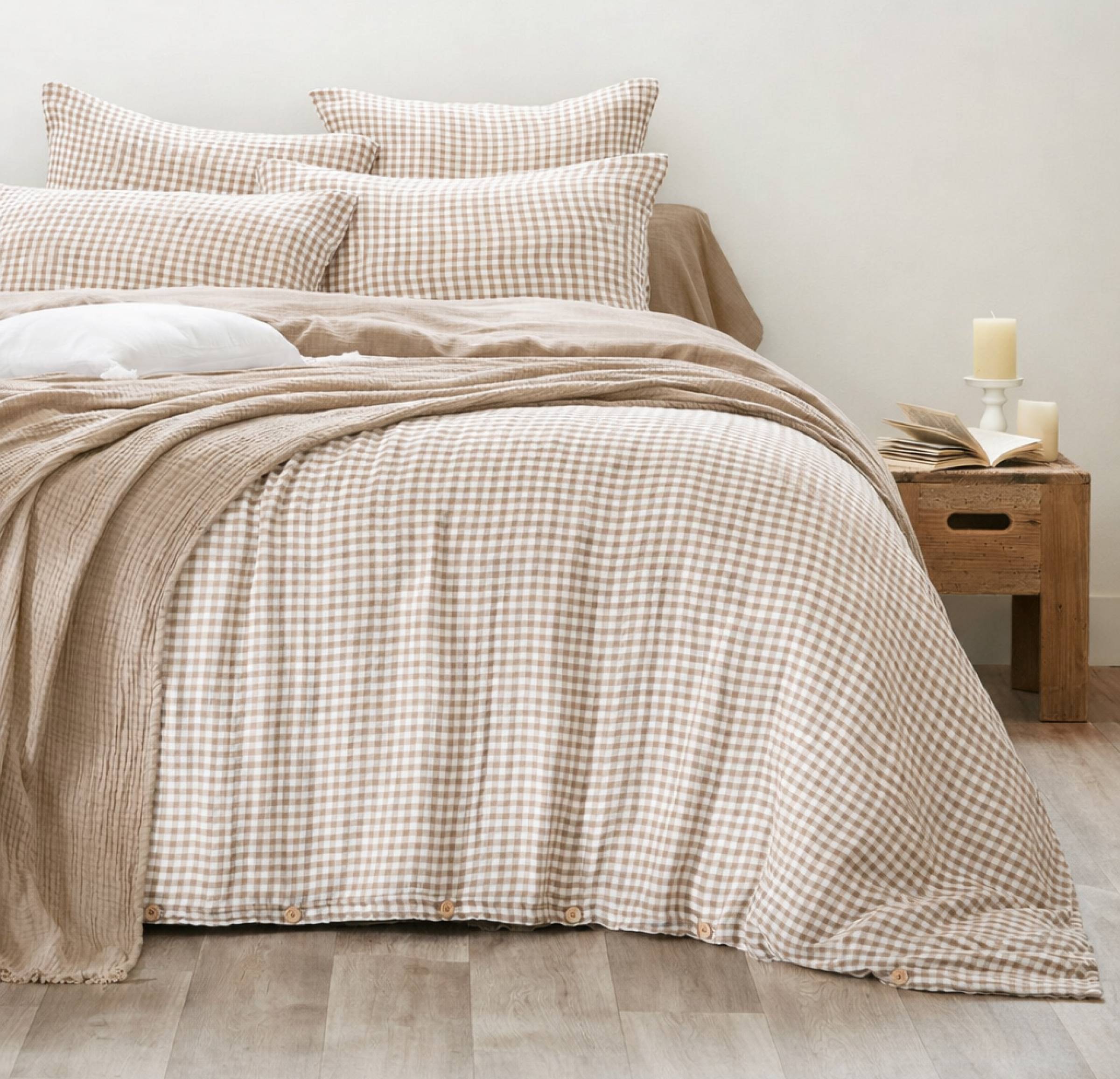 Copripiumino in garza di cotone (280 x 240 cm) Gaïa vichy Corda