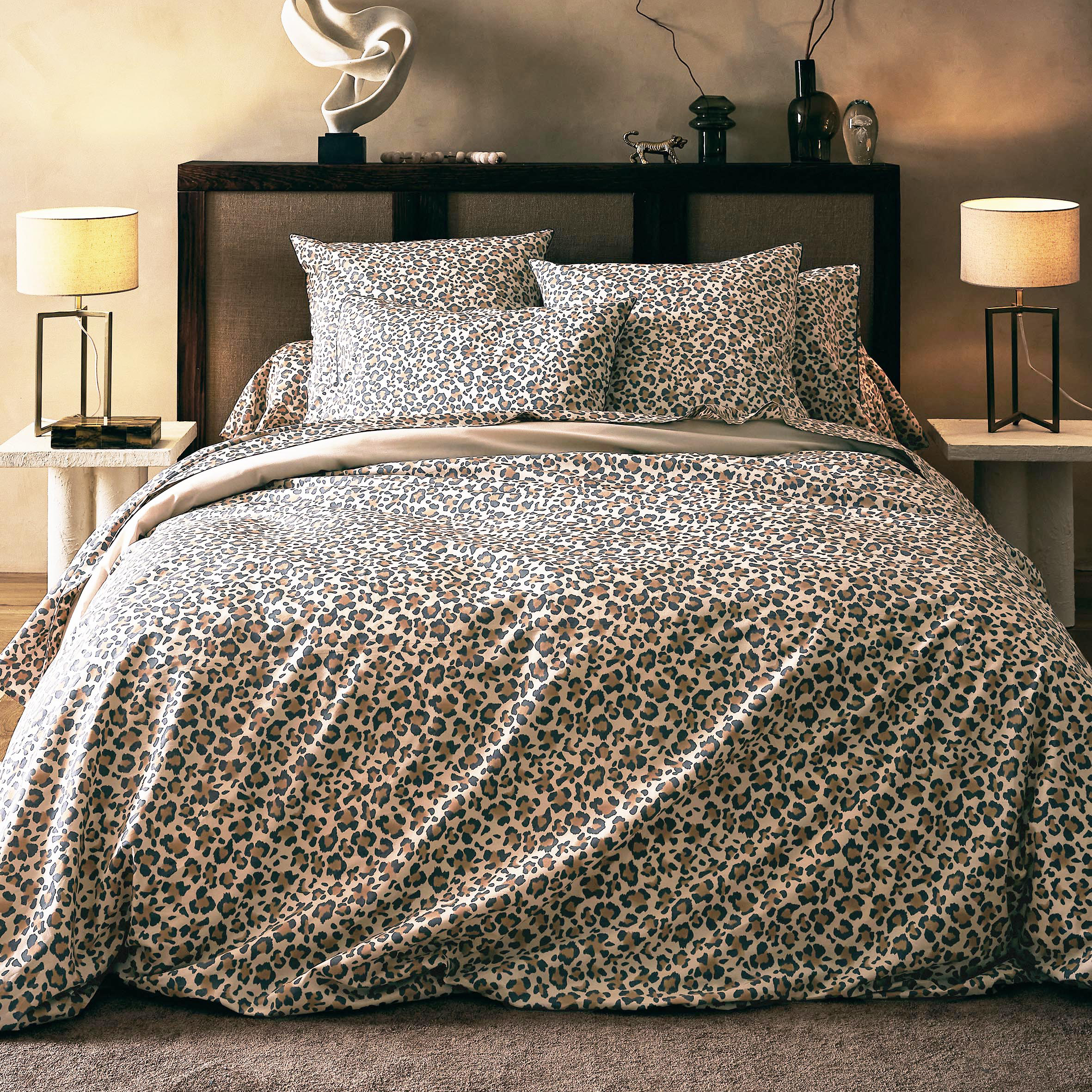Copripiumino in percalle di cotone (240 x 220 cm) Leopard Tortora Beige