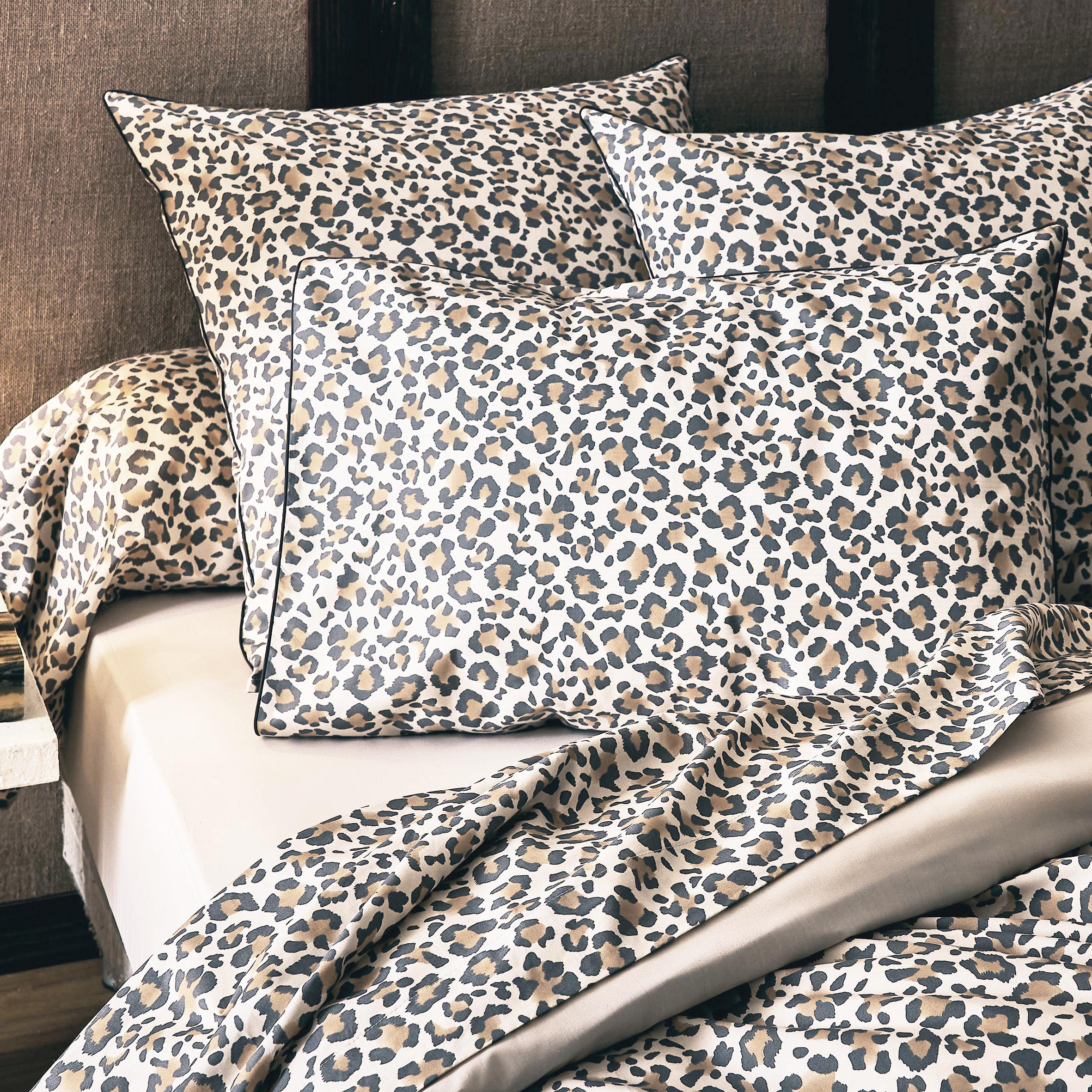 Federa rettangolare in percalle di cotone (50 x 70 cm) Leopard Tortora Beige