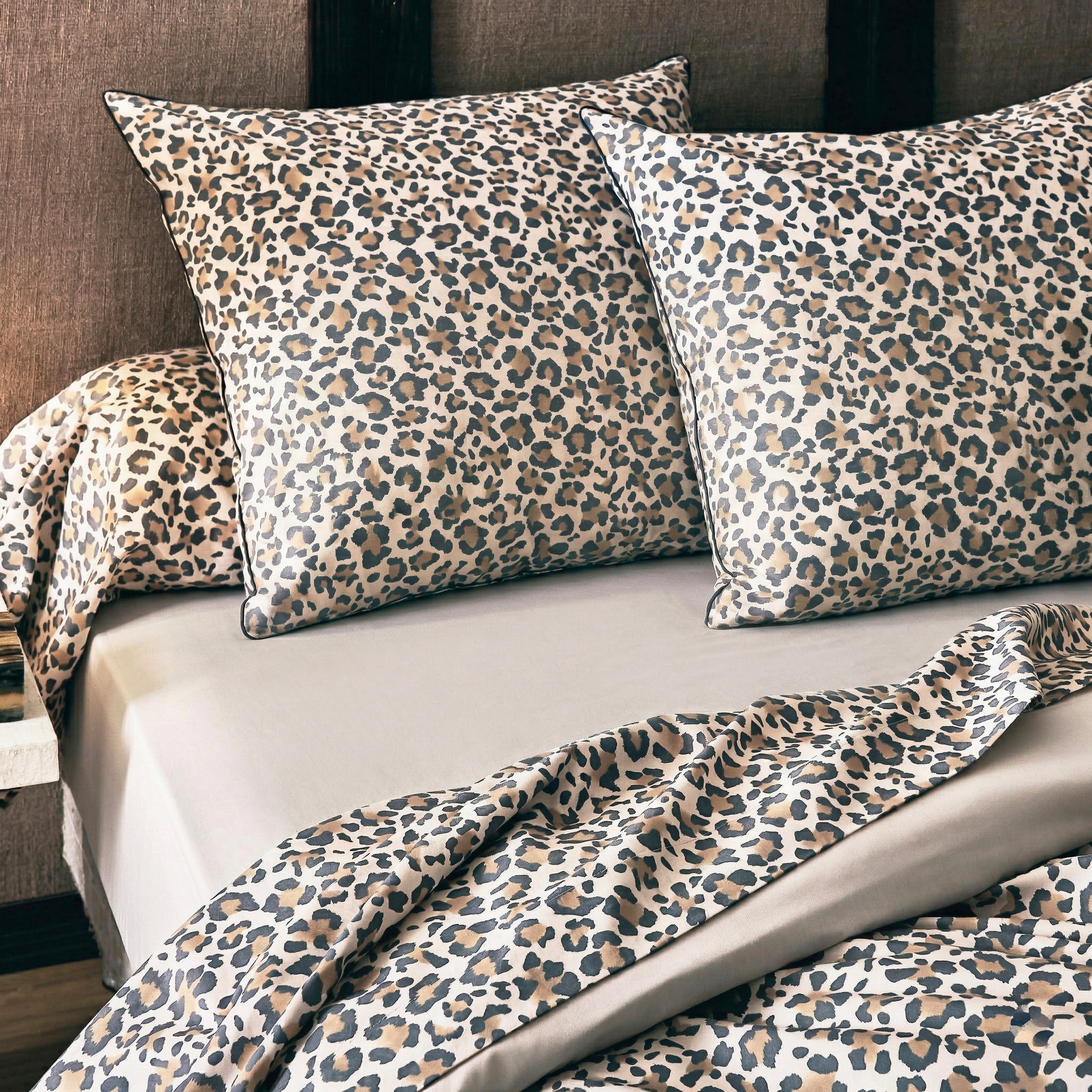 Federa per cuscino quadrata in percalle di cotone (65 x 65 cm) Leopardo Beige