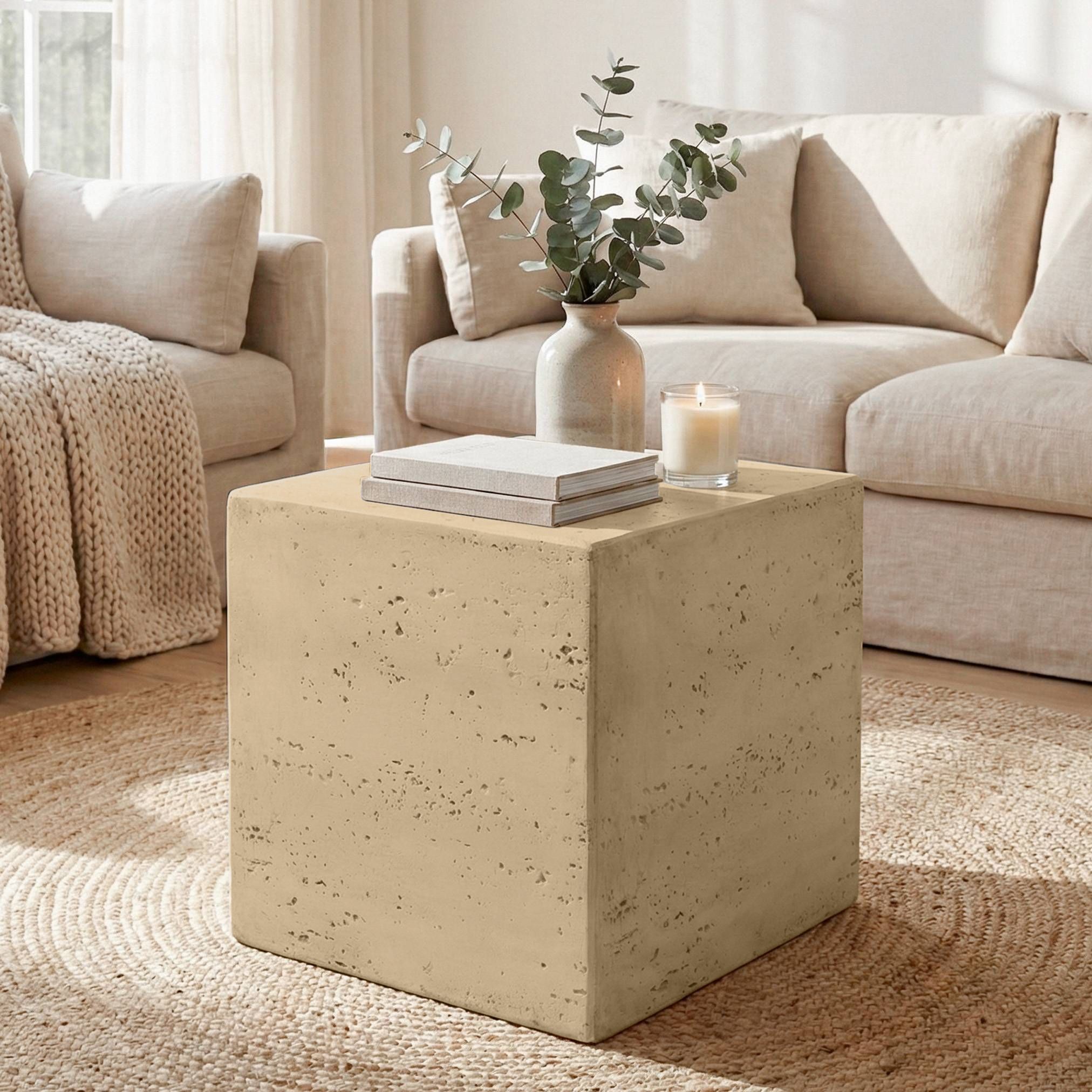 Tavolino d'appoggio quadrato in magnesio ossidato (H40 cm) Romeau Bianco