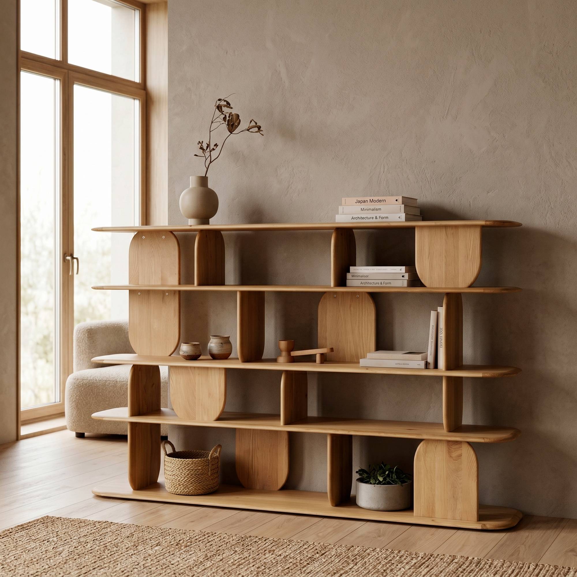 Libreria design 5 ripiani in rovere massiccio (200 x 130 cm) Kest Naturale