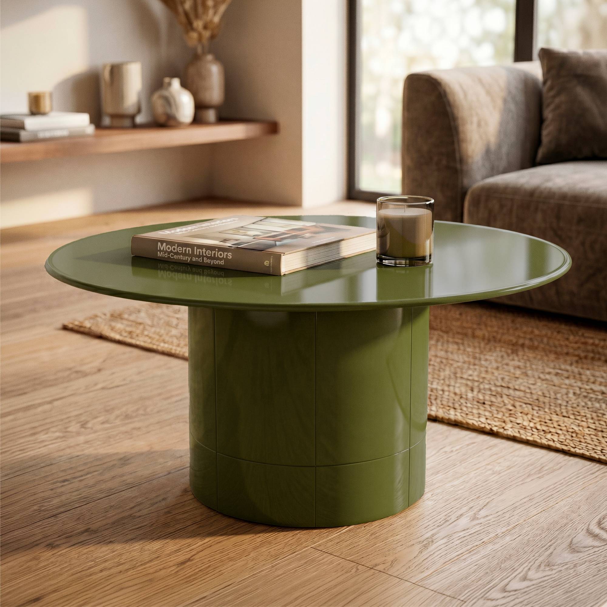 Tavolino rotondo in vetro e MDF (H42 cm) Jila Verde